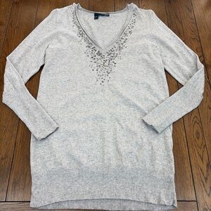 EILEEN FISHER Sweater M Organic Cotton Cashmere Sequin Embellished Gray FLAW